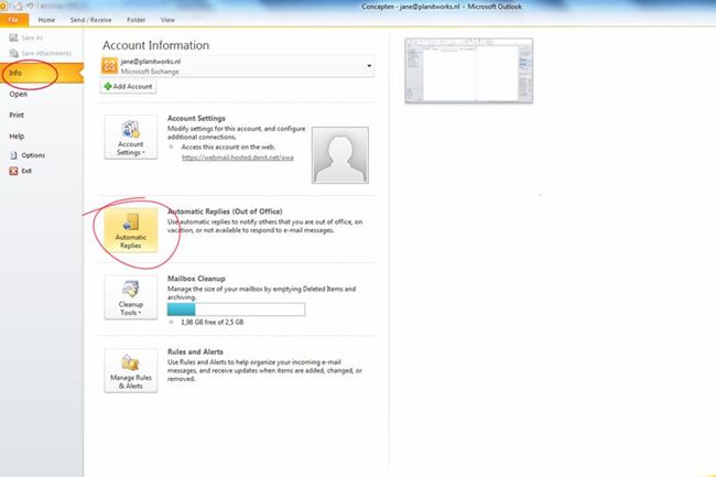 autoreply instellen met exchange