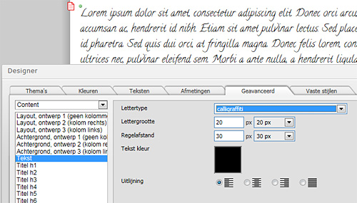 Naadloze integratie van CSS3 font face lettertypen in designer