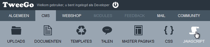 Het onderdeel javascript onder het tabblad CMS.