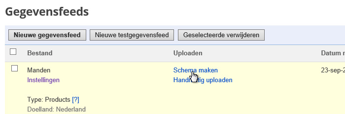 Google Shopping feed schema instellen.