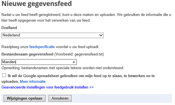 Nieuwe gegevensfeed toevoegen in Google Shopping.