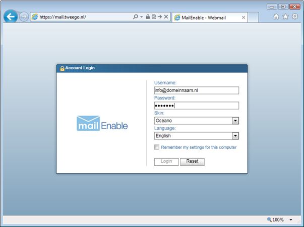 POP mail wachtwoord wijzigen door in te loggen in de webclient van MailEnable
