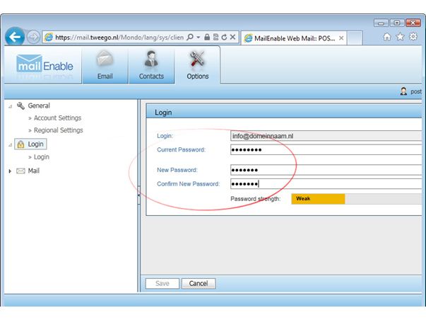 Een nieuw wachtwoord invullen voor een pop mailadres in MailEnable