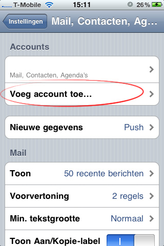 Een pop3 mailaccount toevoegen op de iphone.