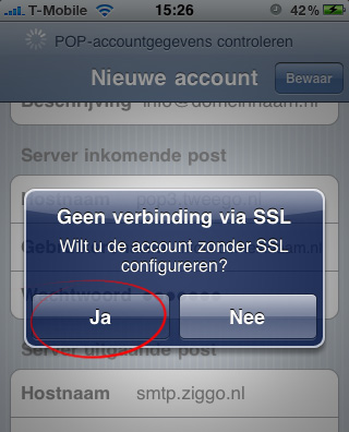 Pop mail account zonder SSL configureren