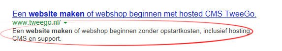 Pagina omschrijving in zoekresultaten.