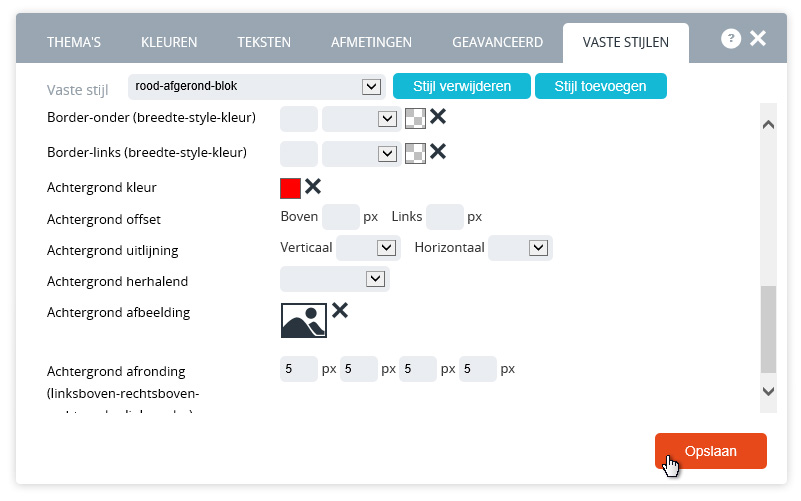 Vaste stijlen vormgeven.