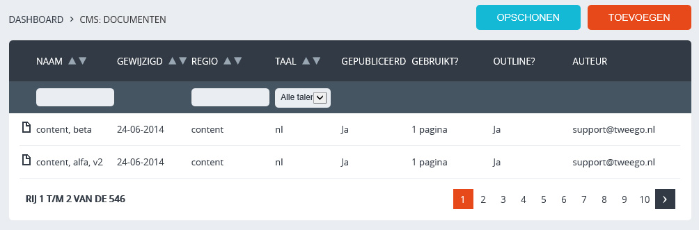 Documenten beheren via het CMS.