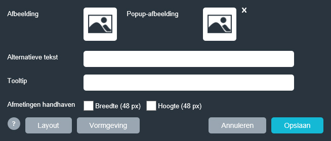 Afbeelding en popup afbeelding selecteren.