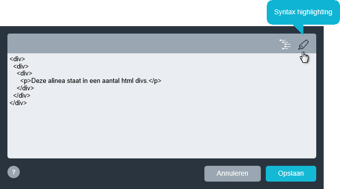 Html syntax highlighting uitgeschakeld.