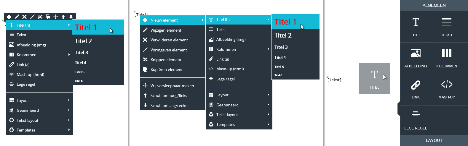 Html kop van het type 'Titel 1' toevoegen via het snelmenu