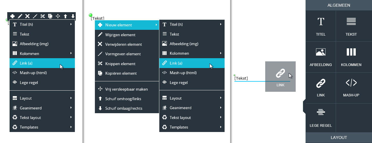 Link toevoegen via het snelmenu.