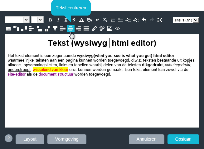 Tekst uitlijning wijzigen wysiwyg editor.