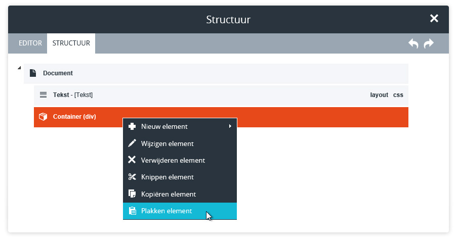 Html element plakken in document structuur.