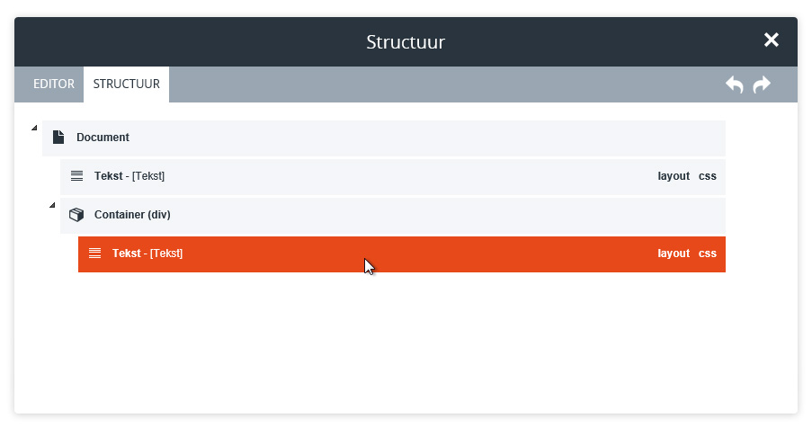 Geplakt html element in document structuur.