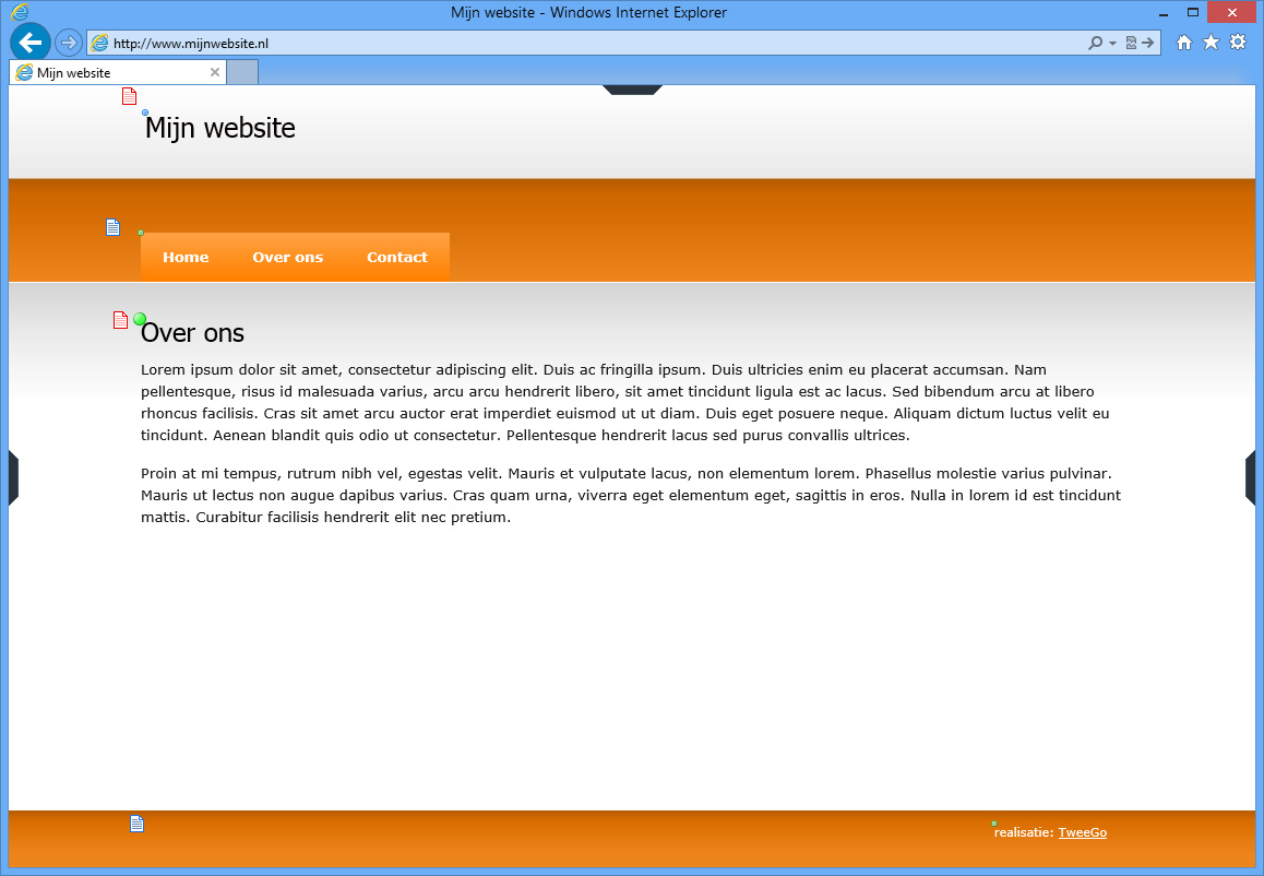 Webpagina geopend in de site-editor.