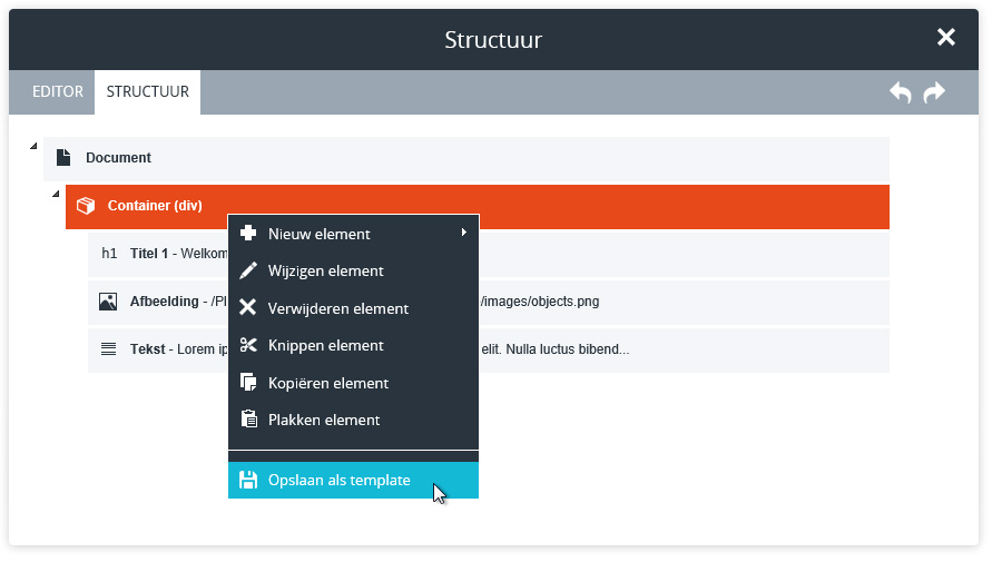 Html elementen opslaan als template.