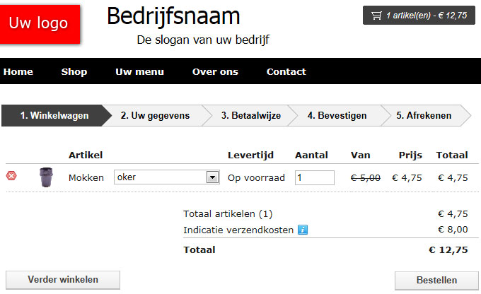 De winkelwagen van een TweeGo webshop