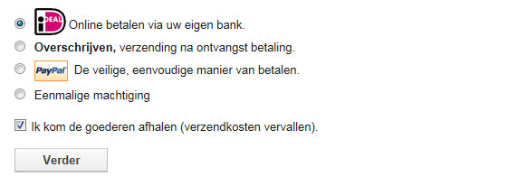 Betaalwijze, ideal, paypal, overschrijven enz.