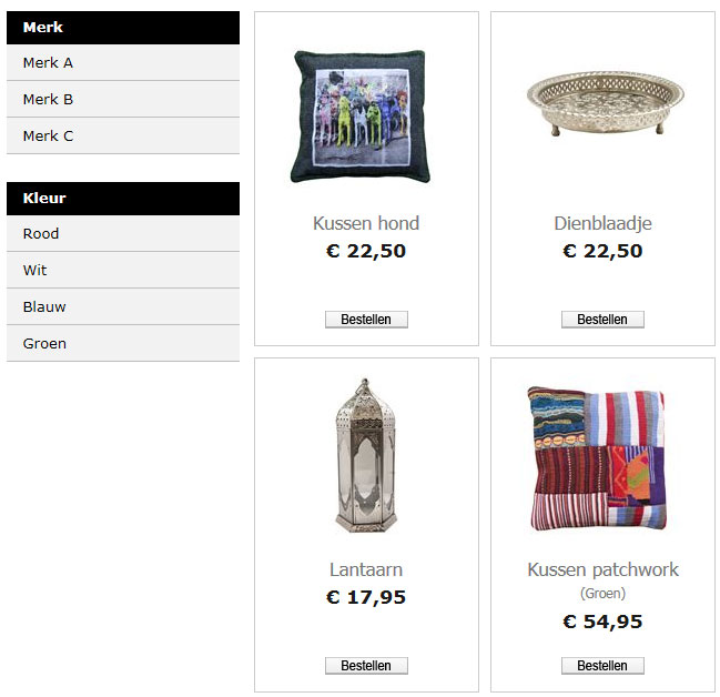 Product overzicht in een TweeGo webshop.