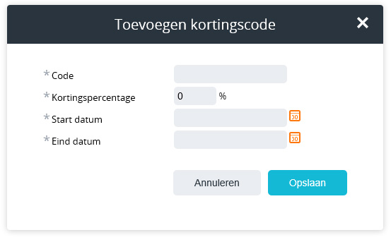 Kortingscode instellen