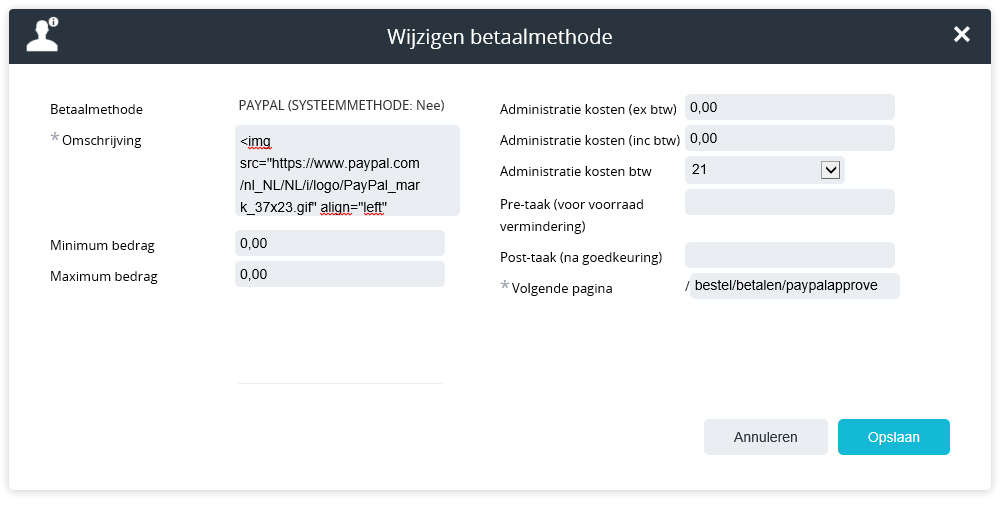 betaalmethode paypal configureren