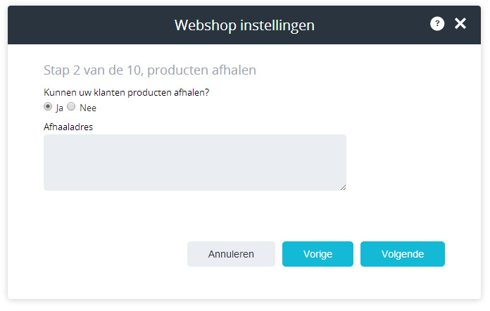 Producten afhalen configuratie stap.