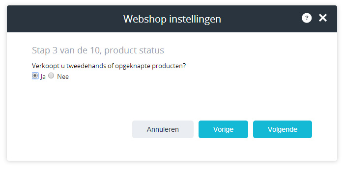 configuratie stap verkoop van tweedehands of opgeknapte producten