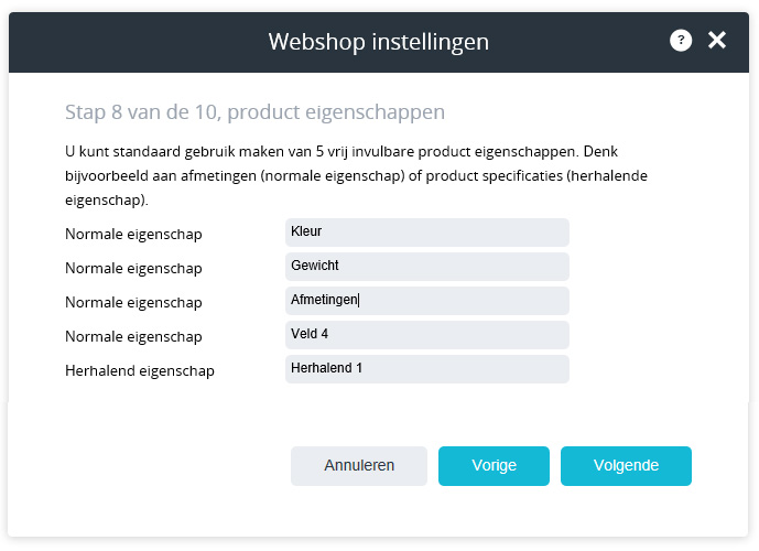 Product eigenschappen instellen