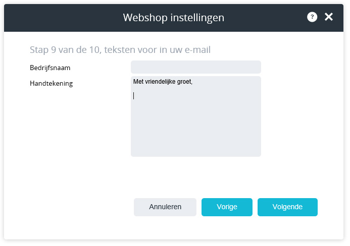 E-mail teksten invullen