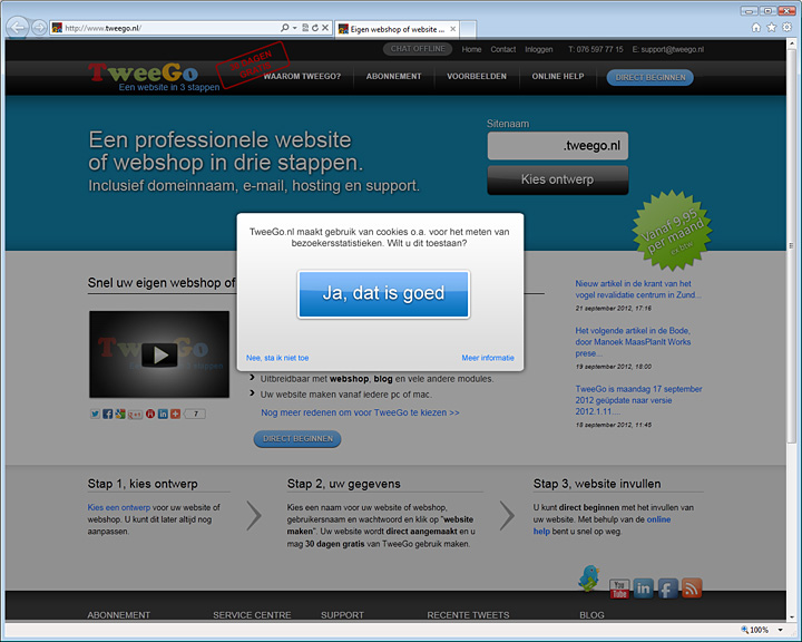 Cookiewetgeving opt-in implementatie d.m.v. popup