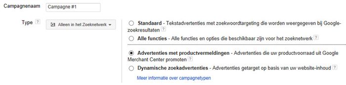 Advertenties met productvermeldingen in Google AdWords.