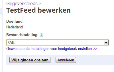 Feed Google Shopping XML instelling.