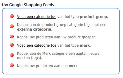 Taken in het startscherm van uw webshop na activeren Google Shopping.